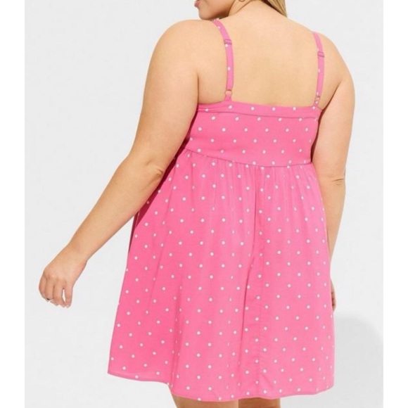 ๐ Mini Challis Sleeveless Sundress 1 1X 14 16 NWT Torrid New! Pink Dot Dress - Picture 3 of 5